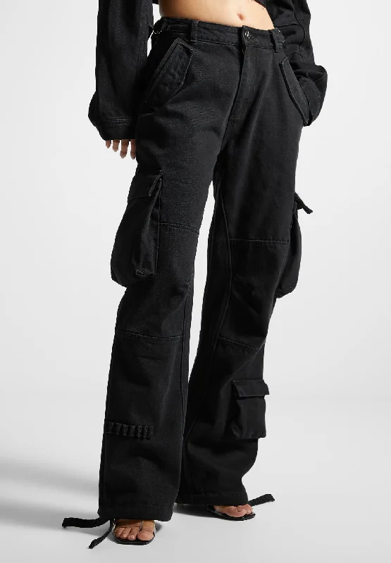 Custom Printed Pants for Graphic Lovers-Mid Rise Cargo Pants - Black