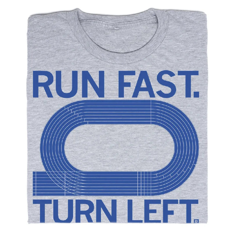 T-Shirt with Geometric Designs for Stylish Look-Run Fast Turn Left Blue & Grey