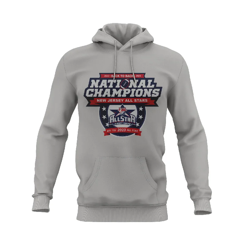 Long Sleeve Hoodies for Extra Coverage-NJAYF All Stars National Champions 12U Hoodie - Grey