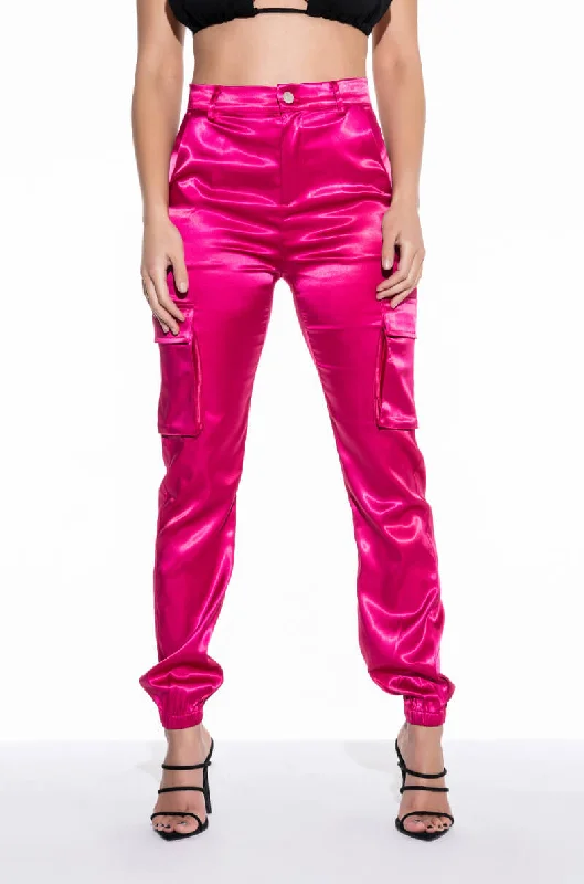 Relaxed Fit Palazzo Pants for Everyday Wear-MISSION IMPOSSIBLE SATIN CARGO JOGGER PANTS