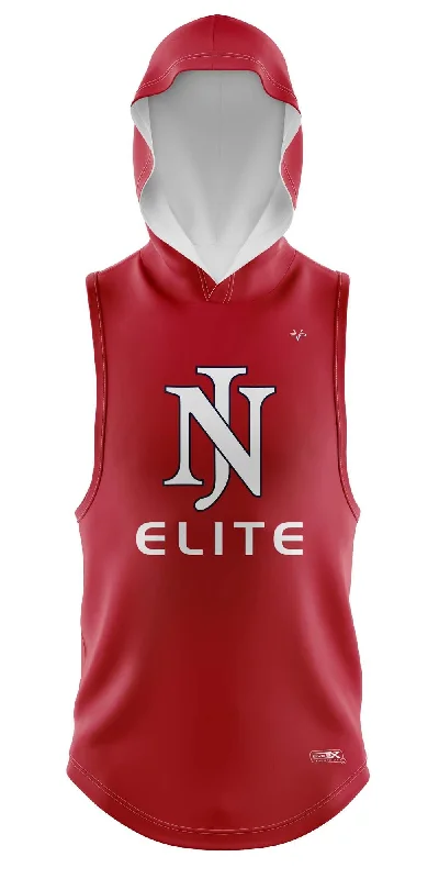 Hoodies with Logos for Team Spirit-NJ ELITE RED LT WT SLEEVELESS HOODIE