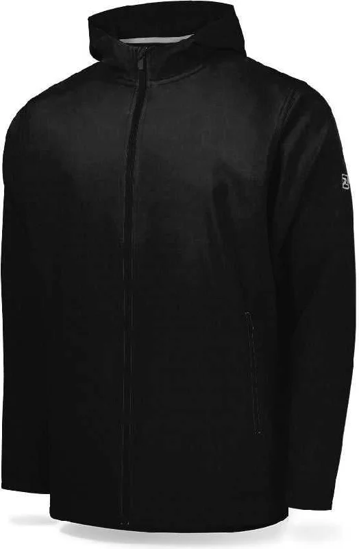 Functional and Stylish Utility Jackets-Richardson PTS4005T Adult PTS Baseball Barrage Wind Shirt Long Sleeve Full Zip With Scuba Hood (Batting Jacket) - Black