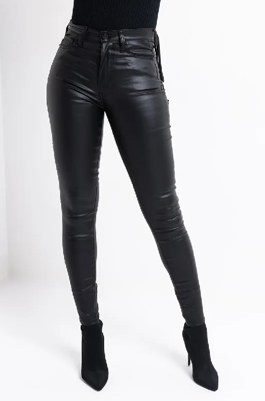 Casual Denim Pants for Weekend Wear-ON DUTY FAUX LEATHER LACE UP SKINNY PANTS WITH 4 WAY STRETCH