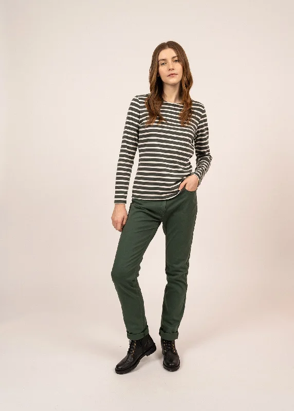 Warm Wool-Blend Pants for Winter Wear-Mimosa high waist pants - slim fit, in stretch cotton (VEGETAL)