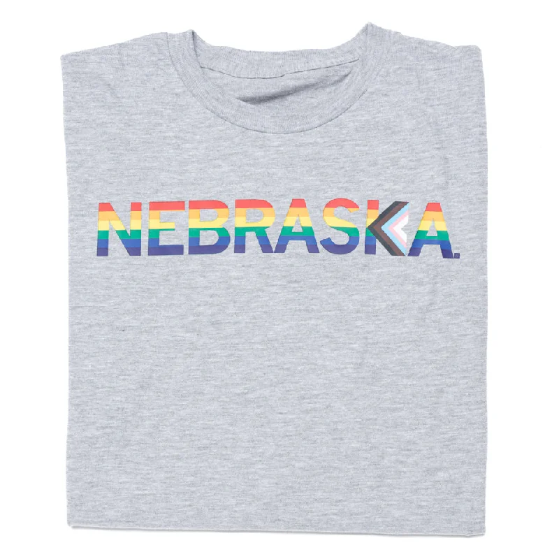 Soft T-Shirt with Breathable Fabric for Comfort-Nebraska Text Progress Pride Flag