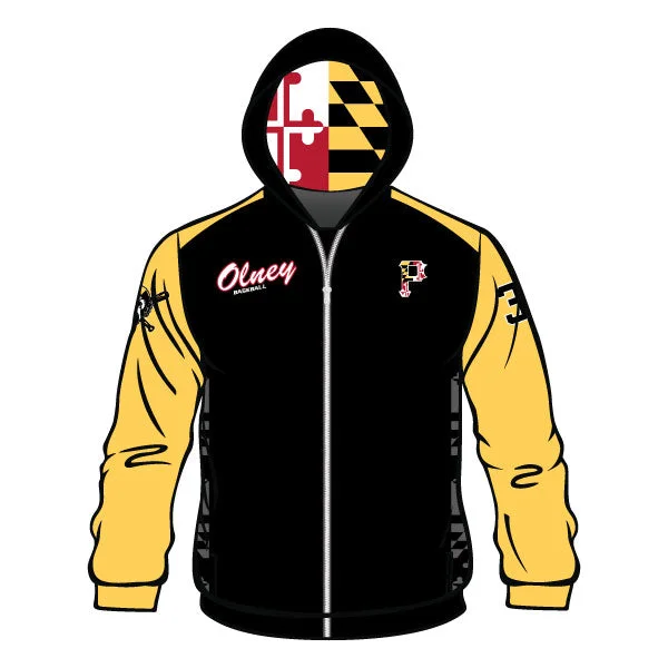 Sports-Themed Hoodies for Fan Support-OLNEY PIRATES Baseball Full Zip Hoodie (BLACK W/ ATHLETIC GOLD SLEEVES)