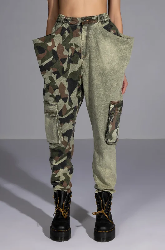 Fashionable Moto Pants for Trendy Looks-EASY ON ME CAMO COLORBLOCK PANTS