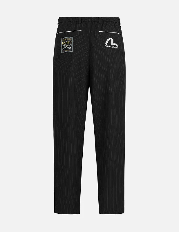 Breathable Cycling Pants for Cyclists-Seagull Embroidery Striped Taper Fit Woven Pants