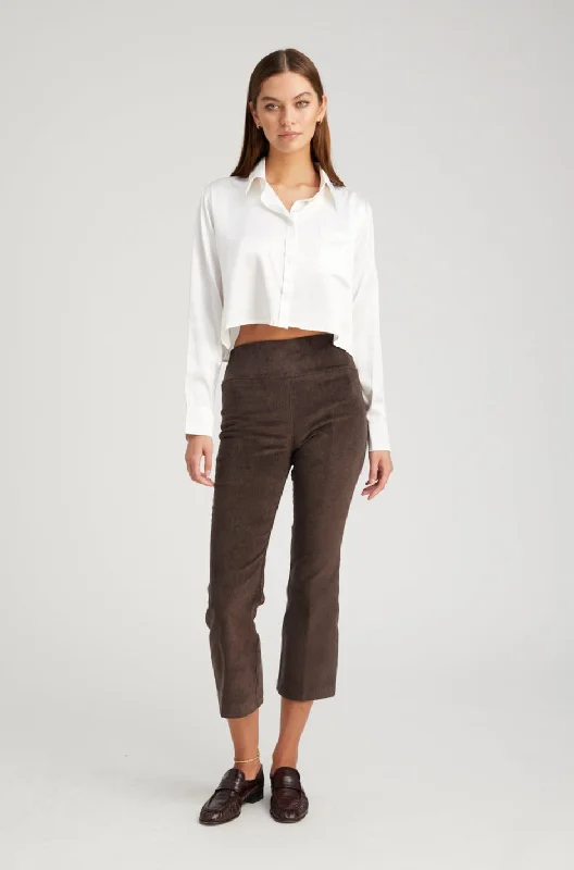 Custom Print Pants for Unique Style-Dark Chocolate Corduroy Crop Flare Pants