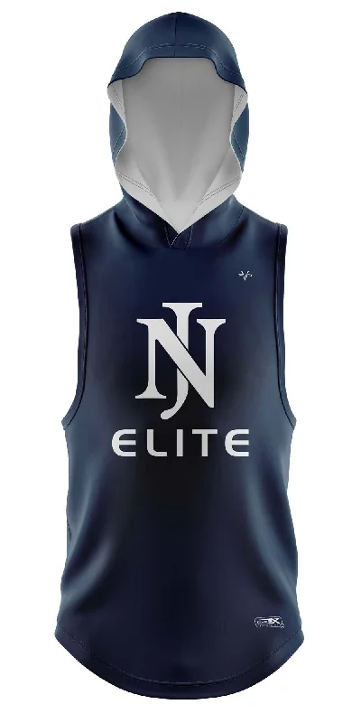 Sports Hoodies for Jogging and Running-NJ ELITE NAVY LT WT SLEEVELESS HOODIE