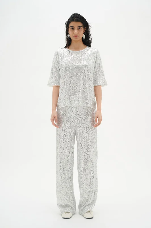 Comfortable Loose Pants for Everyday Wear-Inwear Jarjar Pants in Silver Sequin