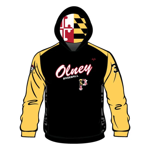 Soft Sherpa Lined Hoodies for Winter Warmth-OLNEY PIRATES Baseball Sublimated Hoodie (BLACK W/ ATHLETIC GOLD SLEEVES)