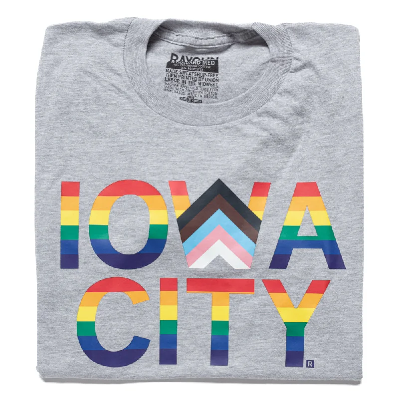 Custom Color T-Shirt for Special Occasions-Iowa City Text Progress Pride Flag