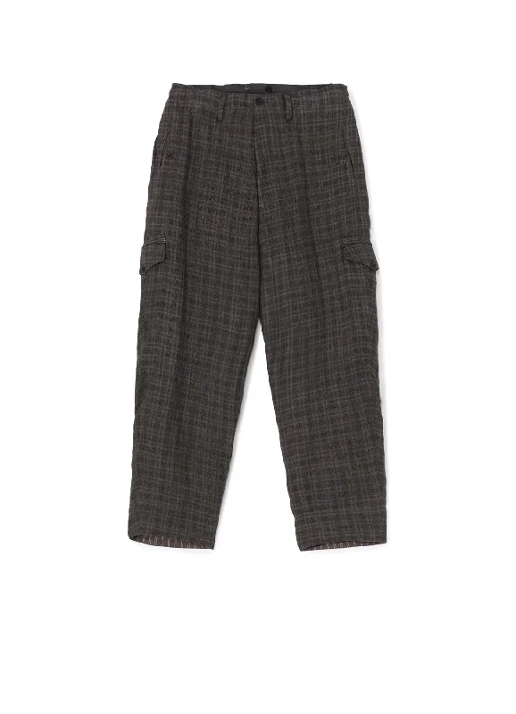 Comfy Pajama Pants for Sleeping-LINEN CROSS PLAID SUSPENDER PANTS