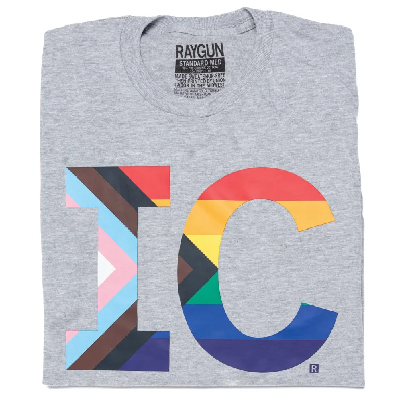 T-Shirt with Artistic Graphics for Creative Vibes-IC Stacked Text Progress Pride Flag