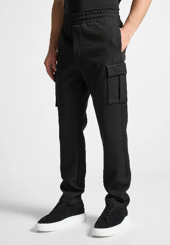 Warm Fleece Pants for Winter Comfort-Twill Cargo Regular Fit Pants - Black