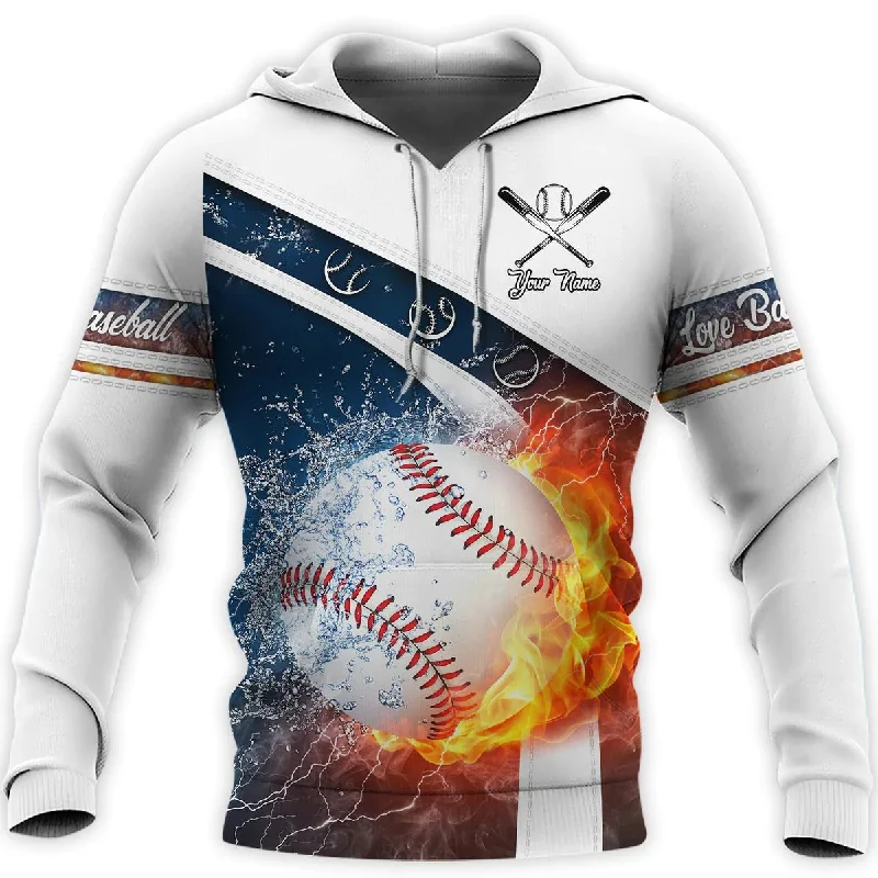 Lightweight Hoodies for Spring Activities-Custom Zip Hoodie Fire Baseball Pattern, Strike Baseball 3D Tee Shirt, Baseball Lover Gifts