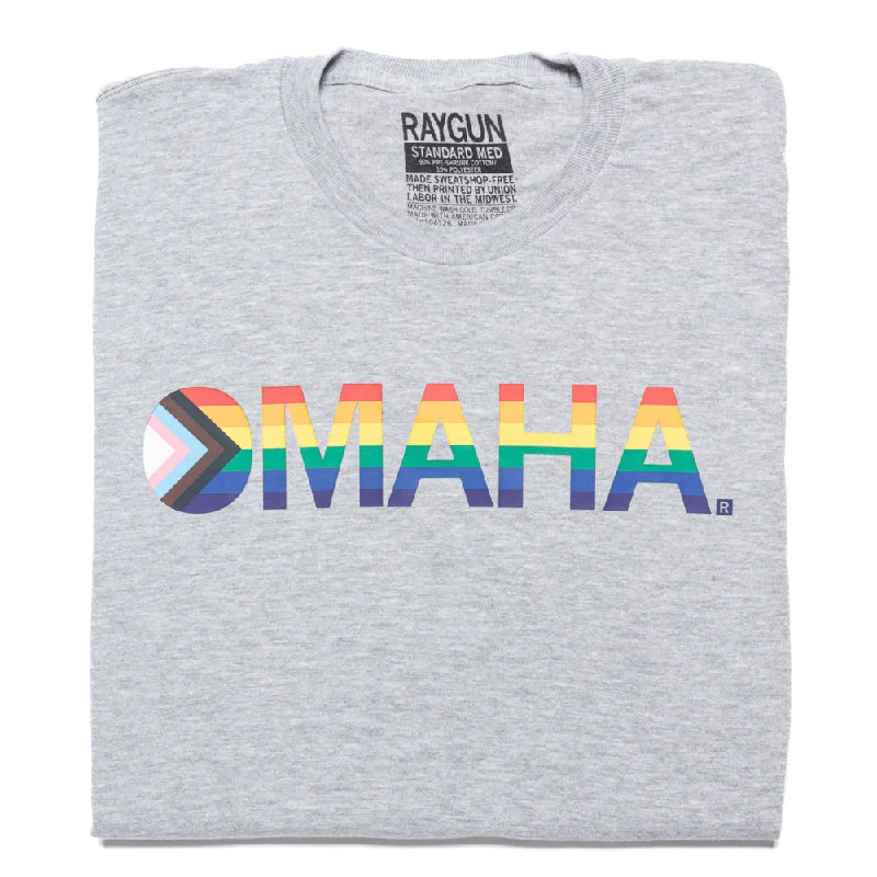 T-Shirt with Team Name and Logo for Sports-Omaha Text Progress Pride Flag