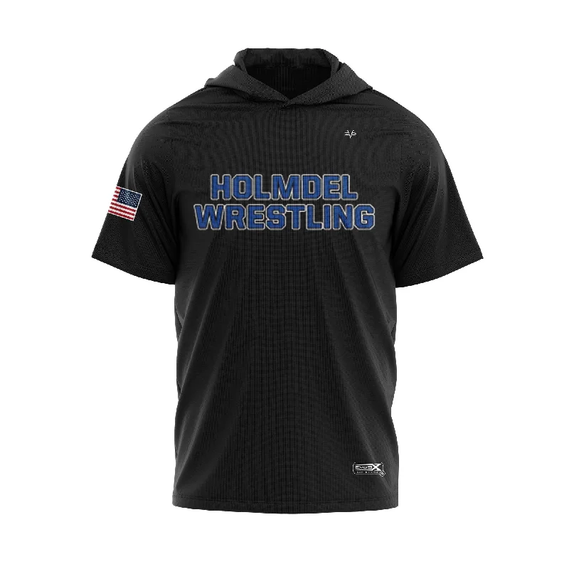 Custom Hoodie for Sports Teams-HOLMDEL WRESTLING Sublimated Lightweight Short Sleeve Black Hoodie