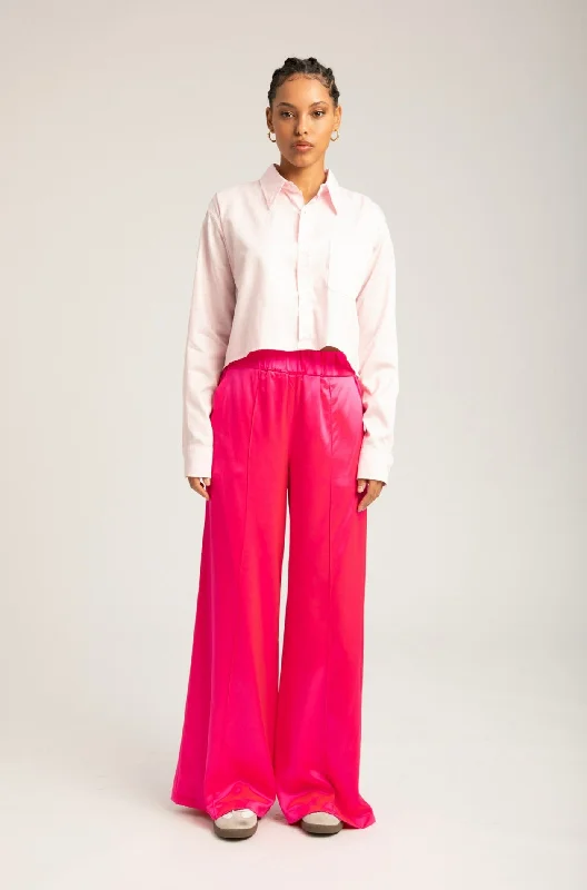 Relaxed Fit Lounge Pants for Cozy Days at Home-Fuchsia Silk Wide Leg Pintuck Pants