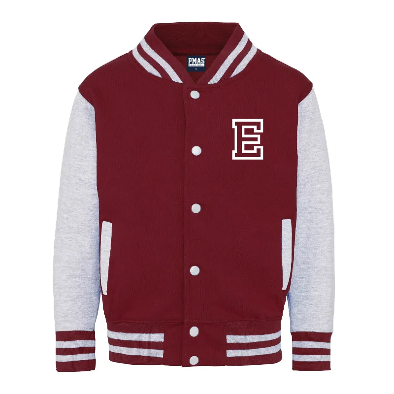 Trendy Leather Bomber Jackets for Modern Looks-Kids Baseball Style Varsity Jacket - Personalised with Front Initial Step and Name on Back Letterman Style