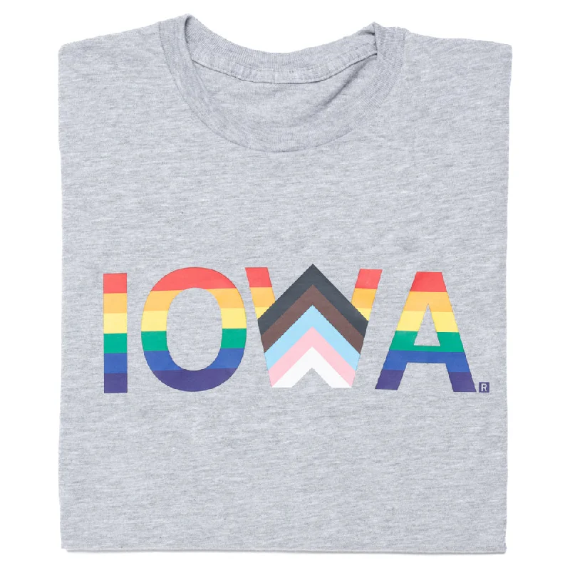 T-Shirt with Animal Prints for Wild Style-Iowa Text Progress Pride Flag