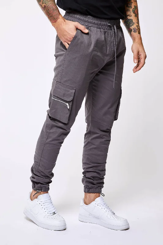 Stylish Leather-Look Pants for Trendy Outfits-UTILITY CARGO PANTS - DARK GREY