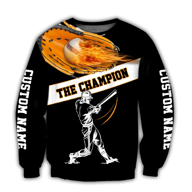 Graphic Hoodie Sweatshirts for Bold Fashion-Baseball Fire The Champion Custom Name Number 3D Sweatshirt Hoodie