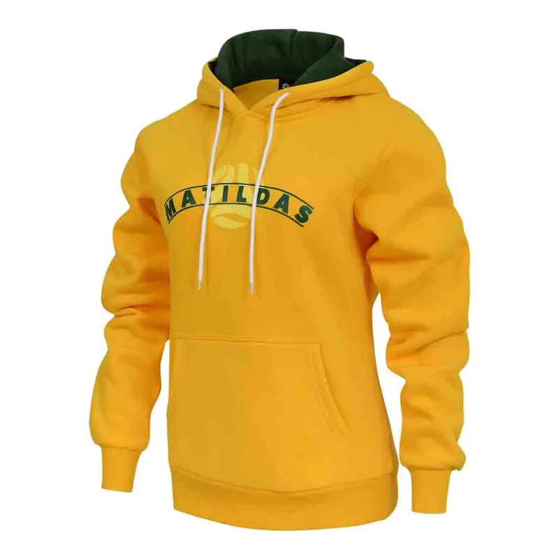 Lightweight Hoodies for Layering Under Jackets-Official Australia Matildas Mens Gold Arch Supporter Hoodie Football Soccer