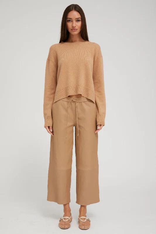 Fashionable Twill Pants for Casual Looks-Desert Leather Cropped Baggy Pants