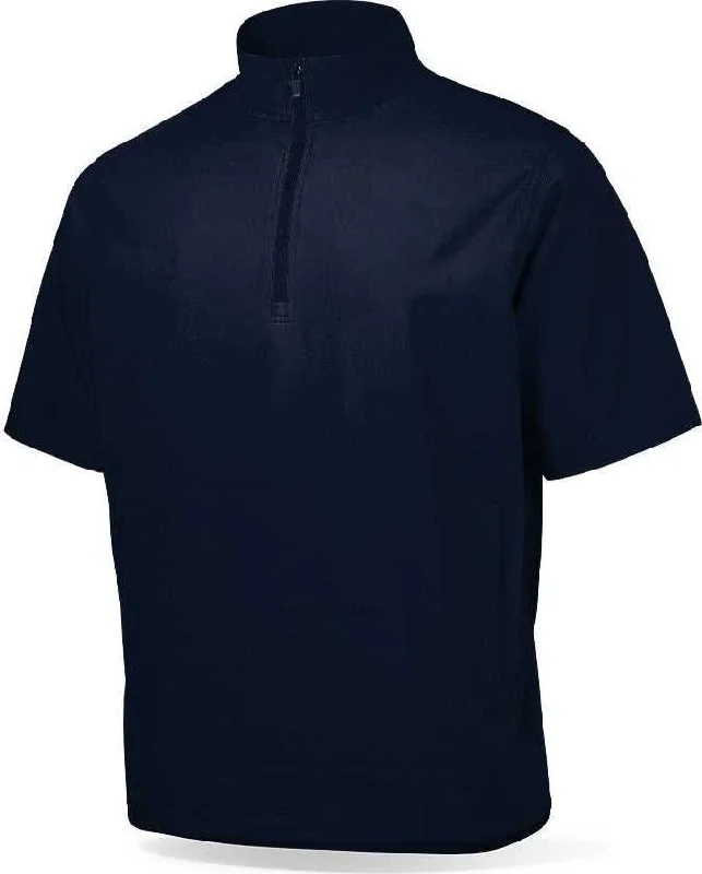 Versatile Parka Jackets for All-Season Wear-Richardson PTS4010T Adult PTS Baseball Barrage Wind Shirt Short Sleeve 1/4 Zip (Batting Jacket) - Navy