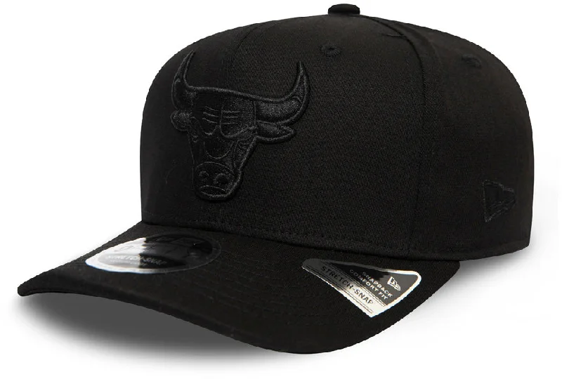 Custom Logo Hats for Businesses-Chicago Bulls New Era 950 Tonal Black Stretch Snapback Cap