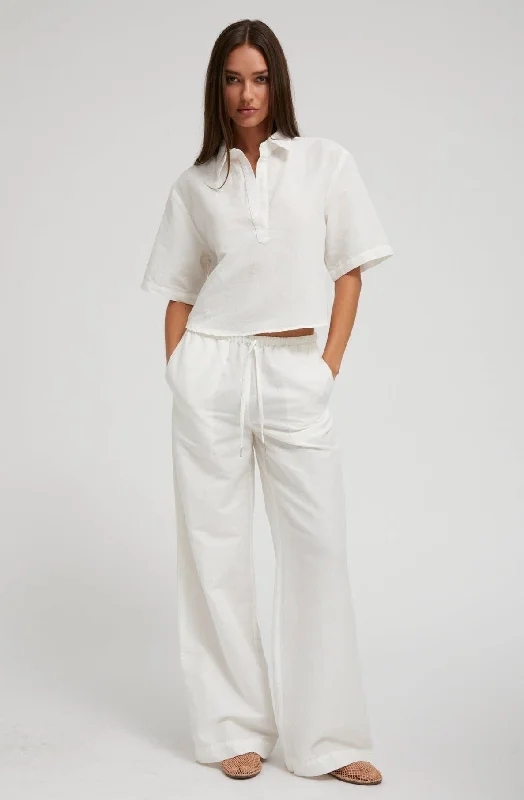 Relaxed Fit Chinos for Everyday Wear-White Linen Drawstring Pants