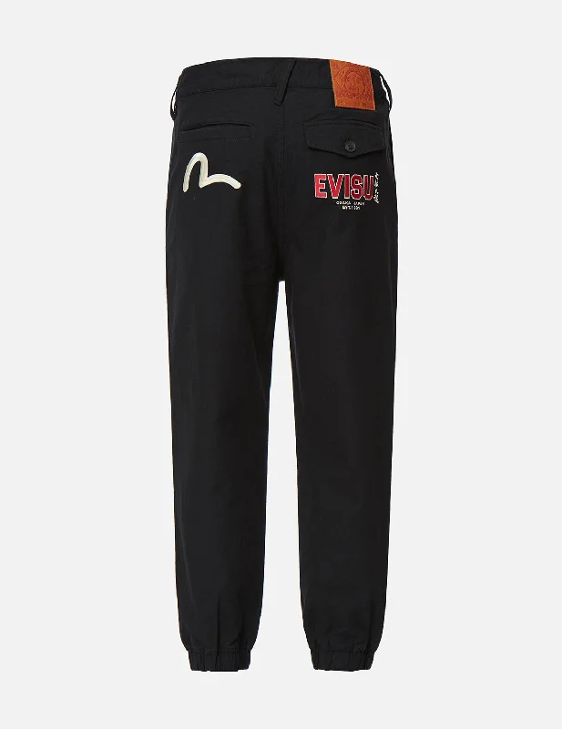 Stretch-Fit Jeans for Slimming Effect-Seagull and Logo Embroidery Woven Jogger Pants