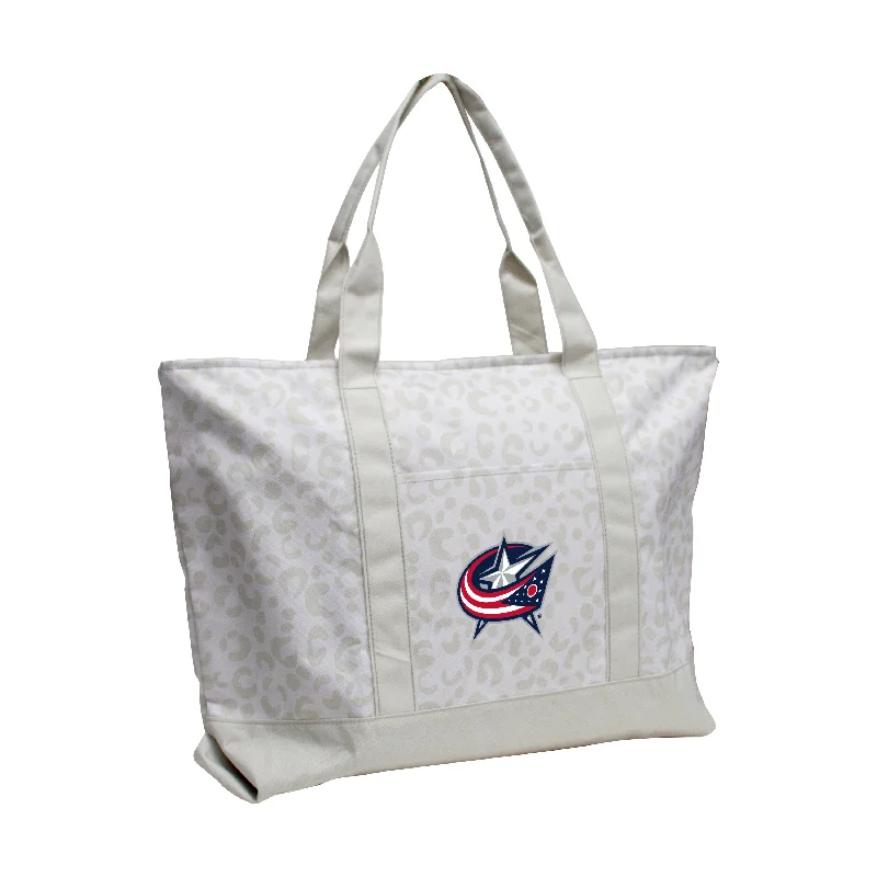 Athletic Jackets for Sports and Fitness-Columbus Blue Jackets Leopard Pattern Tote