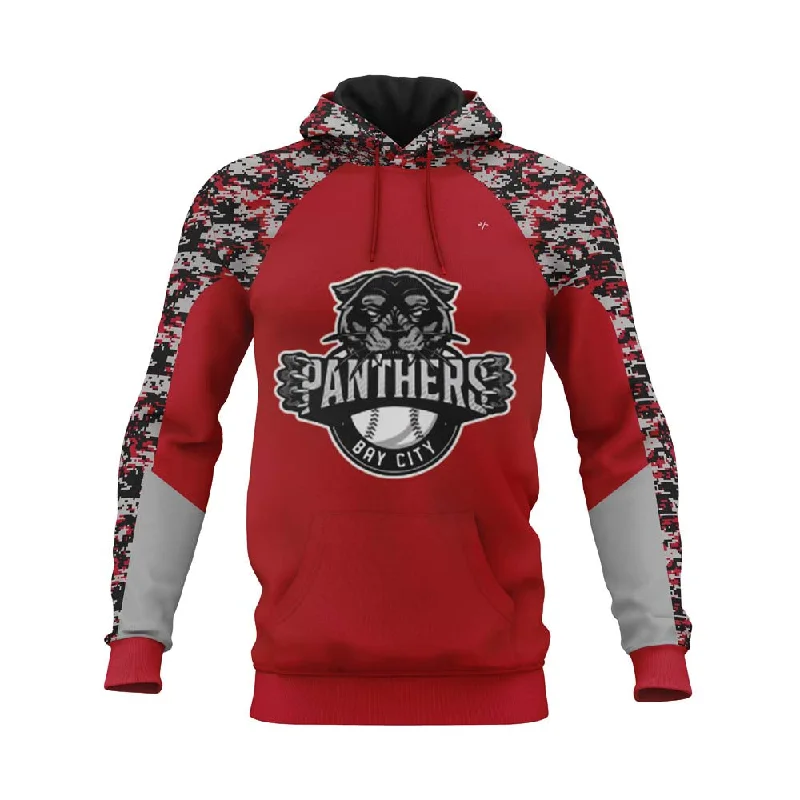 Performance Hoodies for Outdoor Sports-PANTHERS BAY CITY Sublimated Baseball Red Hoodie