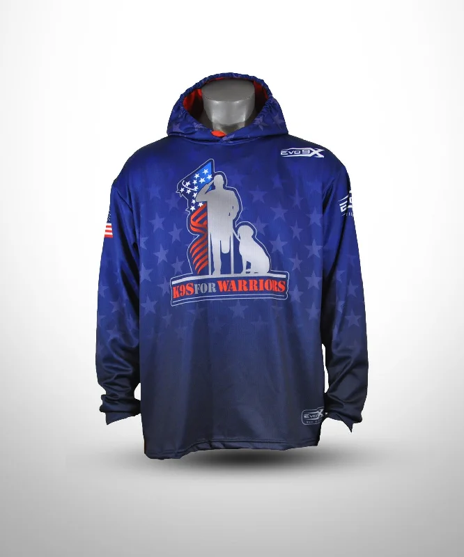 Performance Hoodies for Running and Training-Evo9x K9's FOR WARRIORS Full Dye Sublimated Hoodie Blue