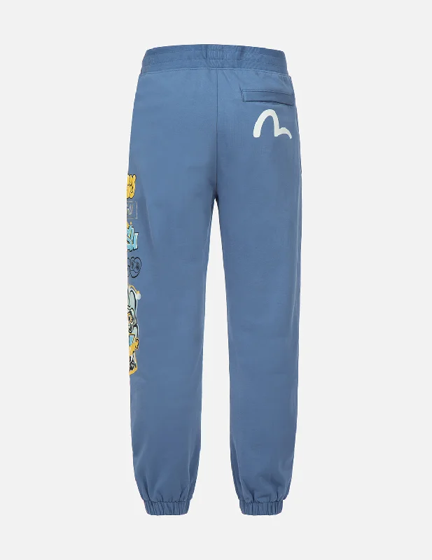 Trendy Printed Trousers for Casual Days-Graffiti Daruma and Logo Print Sweatpants