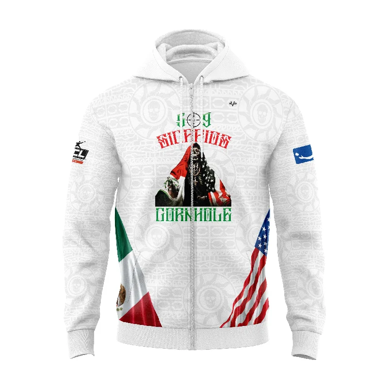 Hoodies with Personalized Prints for Special Gifts-509 Sicarios LS FLEECE HOODIE WITH FULL ZIP WHITE WITH ACL LOGO