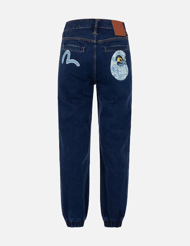 Casual Sweatpants for Lounge Days-Daruma and Seagull Appliqué Jogger Pants