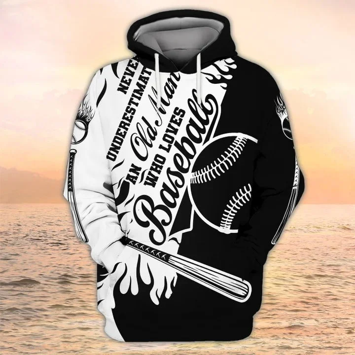 Full Sleeve Hoodies for Maximum Warmth-Baseball Hoodie, Old Man Who Loves Baseball 3D All Over Printed Shirts, Men Baseball Player Clothing