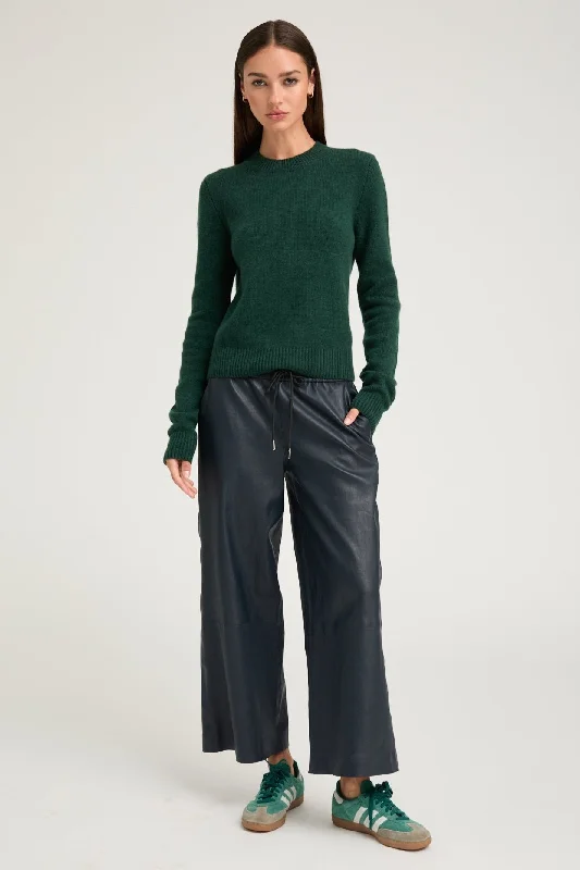 Lightweight Linen Pants for Hot Weather-Midnight Leather Cropped Baggy Pants