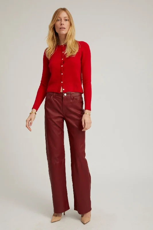 Wide-Legged Palazzos for Summer Fashion-Cherry Leather Carpenter Pants