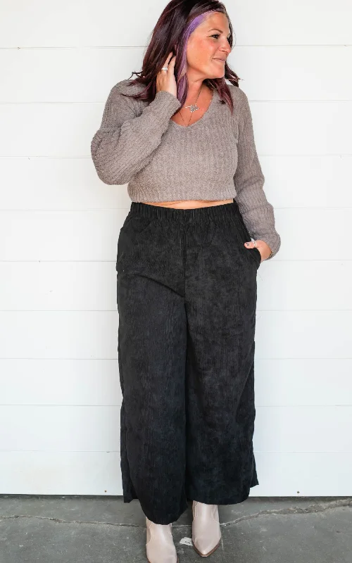 Relaxed Lounge Pants for Comfort at Home-Wide Leg Corduroy Pants - Final Sale