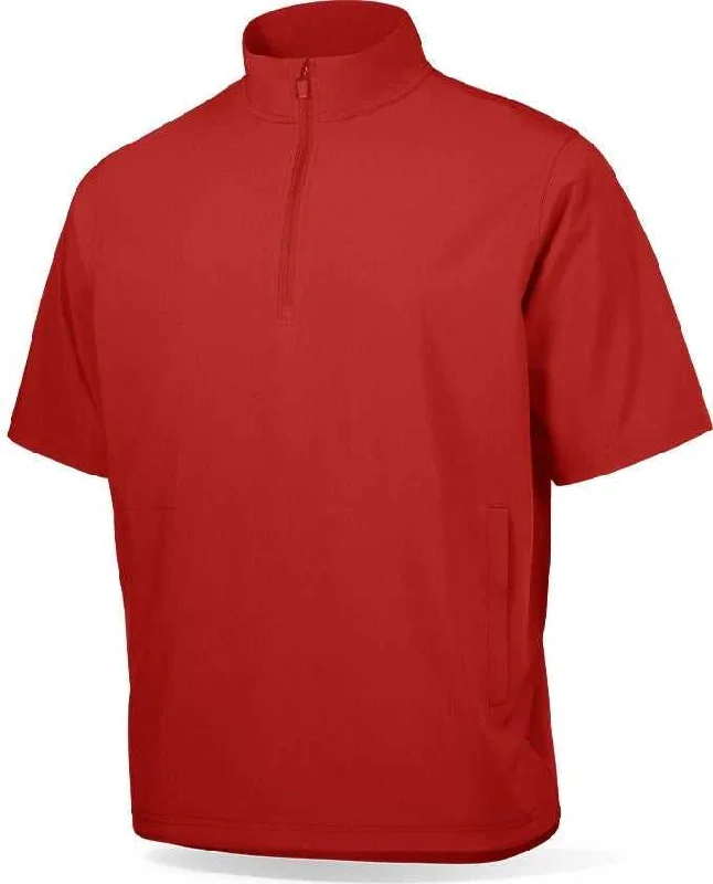 Stretch Jackets for Comfortable Active Wear-Richardson PTS4010TY Youth PTS Baseball Barrage Wind Shirt Short Sleeve 1/4 Zip (Batting Jacket) - Red