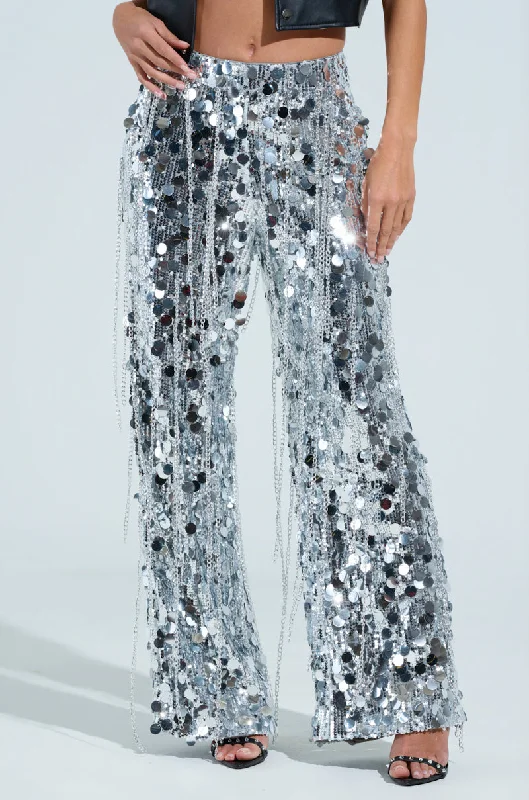 Lightweight Linen Trousers for Warm Days-EXPENSIVE TASTE STRETCHY SEQUIN CHAIN PANTS