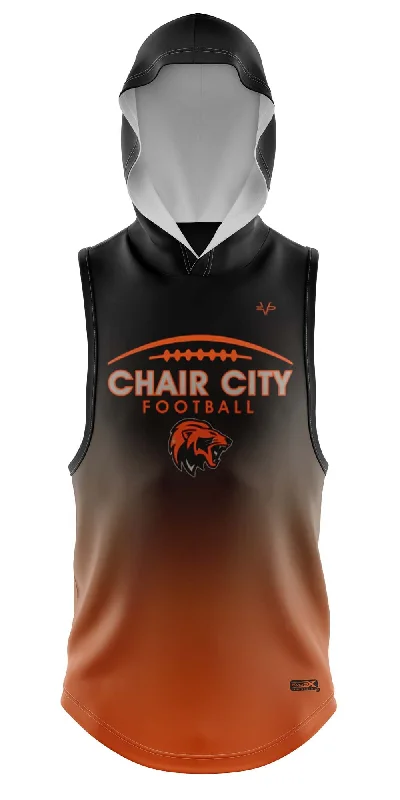 Sports Team Hoodies for Group Apparel-CHAIR CITY FOOTBALL Sublimated Sleeveless Compression Hoodie Black