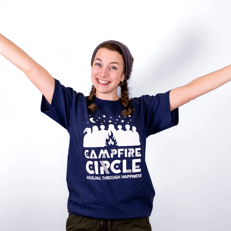 T-Shirt with Inspirational Slogans for Motivation-Campfire Circle Navy Blue Summer 2022 T-Shirt