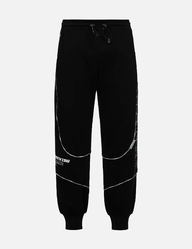 Stylish Leather-Look Pants for Trendy Outfits-Reflective Strapped and Logo Embossed Regular Fit Sweatpants