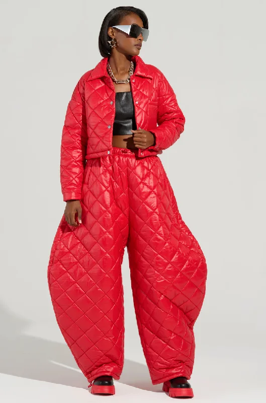 High-Waisted Trousers for Vintage Style-VIVI OVERSIZED PUFFER PANTS IN RED